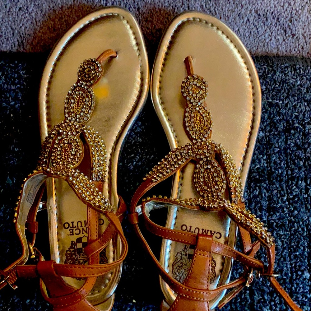 Nude leather embellished sandal